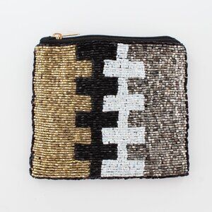 New KAY LEE NY Beaded Blk/Wht Ladder Coin Purse/Makeup Bag ❤️Made in India❤️